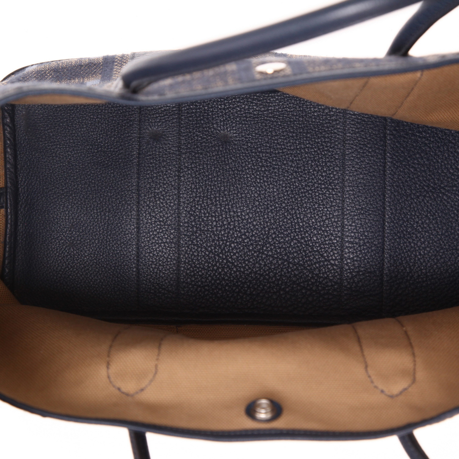 Hermès  Garden Party shopping bag  in blue and beige canvas  and blue leather - Detail D3
