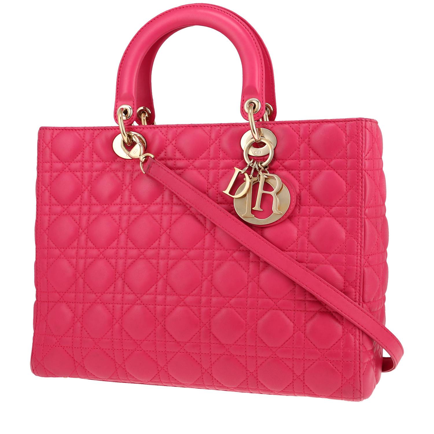 Lady Dior Large Model Handbag In Pink Leather Cannage