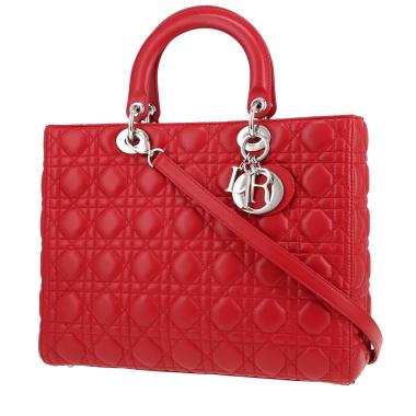 Sac à main Dior  Lady Dior grand modèle  en cuir cannage rouge