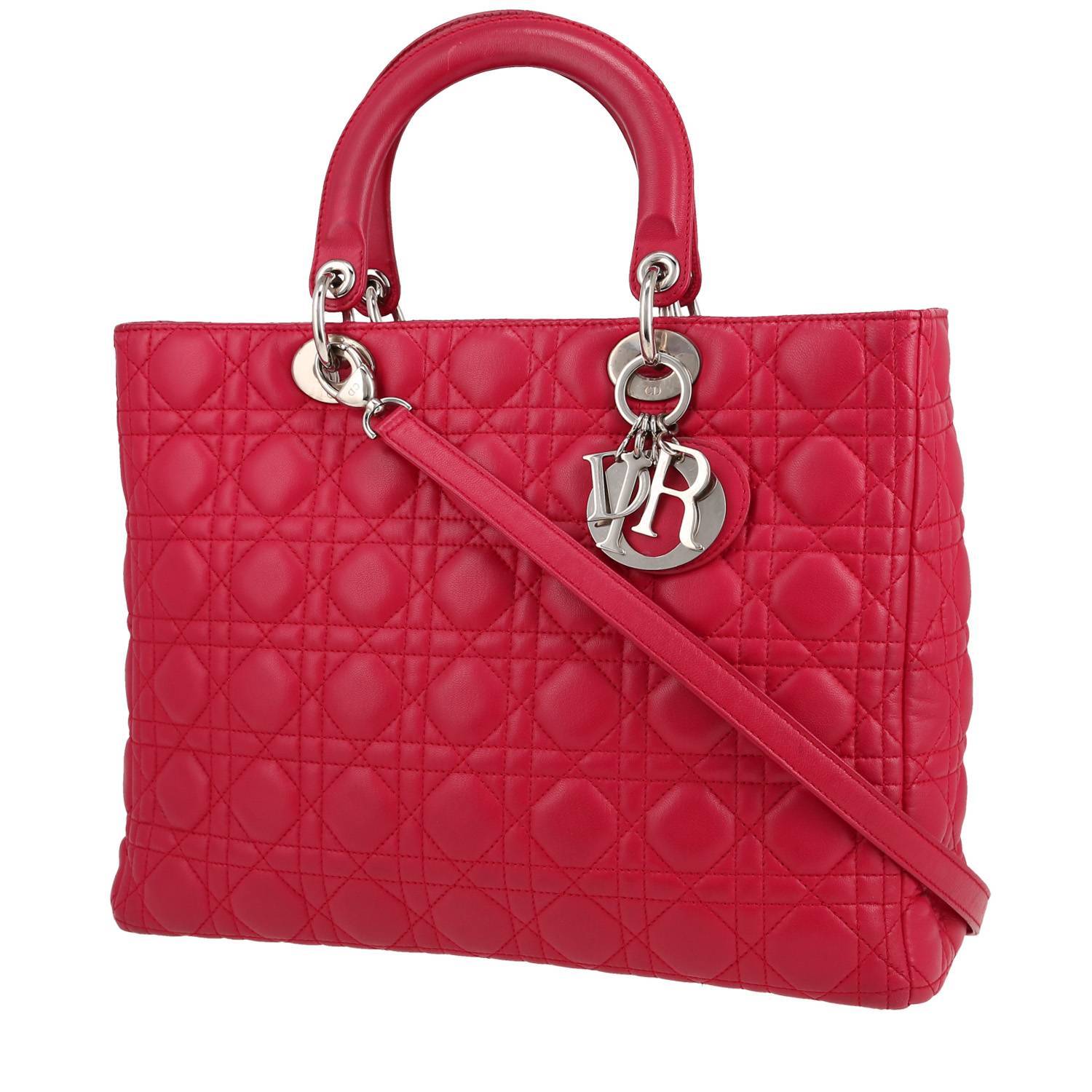Sac à main Dior Lady Dior en cuir cannage rose-fushia
