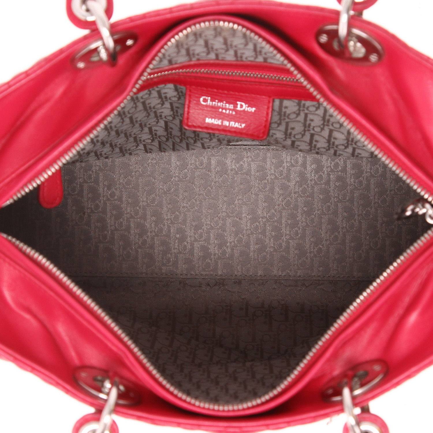 Bolso de mano Dior  Lady Dior modelo grande  en cuero cannage rosa fucsia - Detail D3