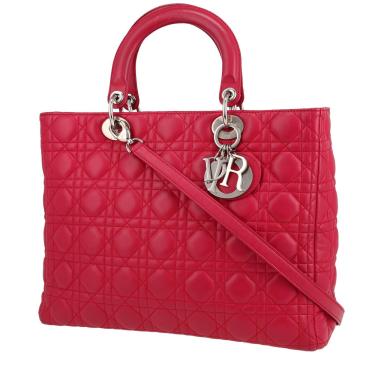 Sac à main Dior  Lady Dior grand modèle  en cuir cannage rose-fushia