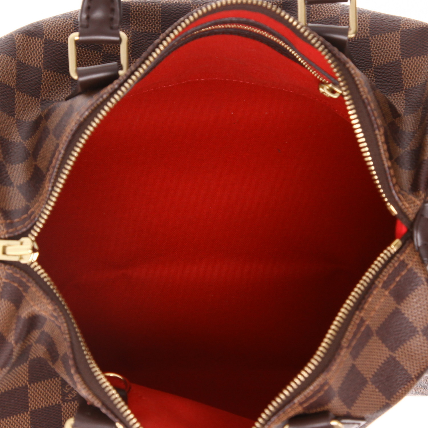 Sac à main Louis Vuitton  Speedy 30 en toile damier ébène et cuir marron - Detail D3