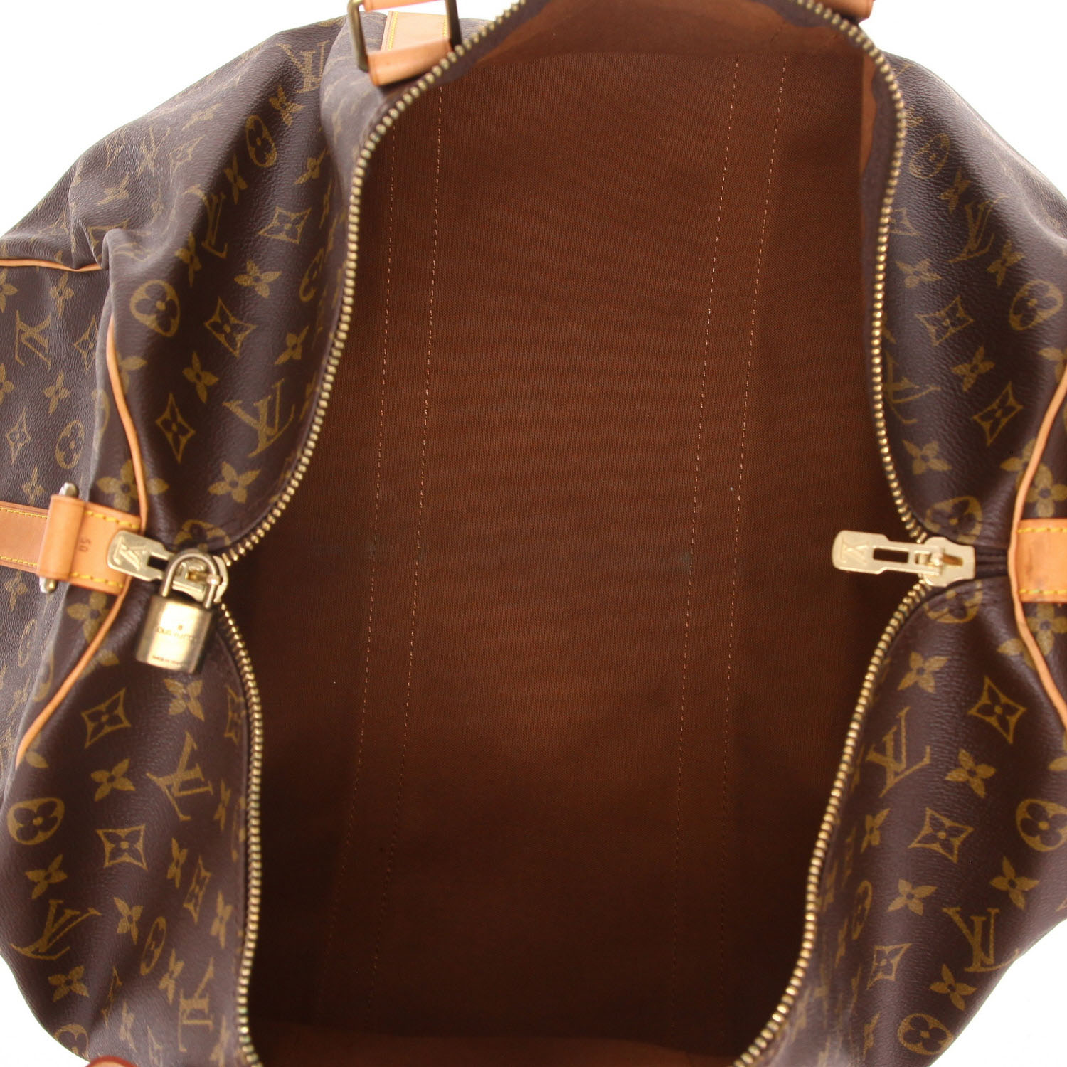 Louis Vuitton  Keepall 50 travel bag  in brown monogram canvas  and natural leather - Detail D7
