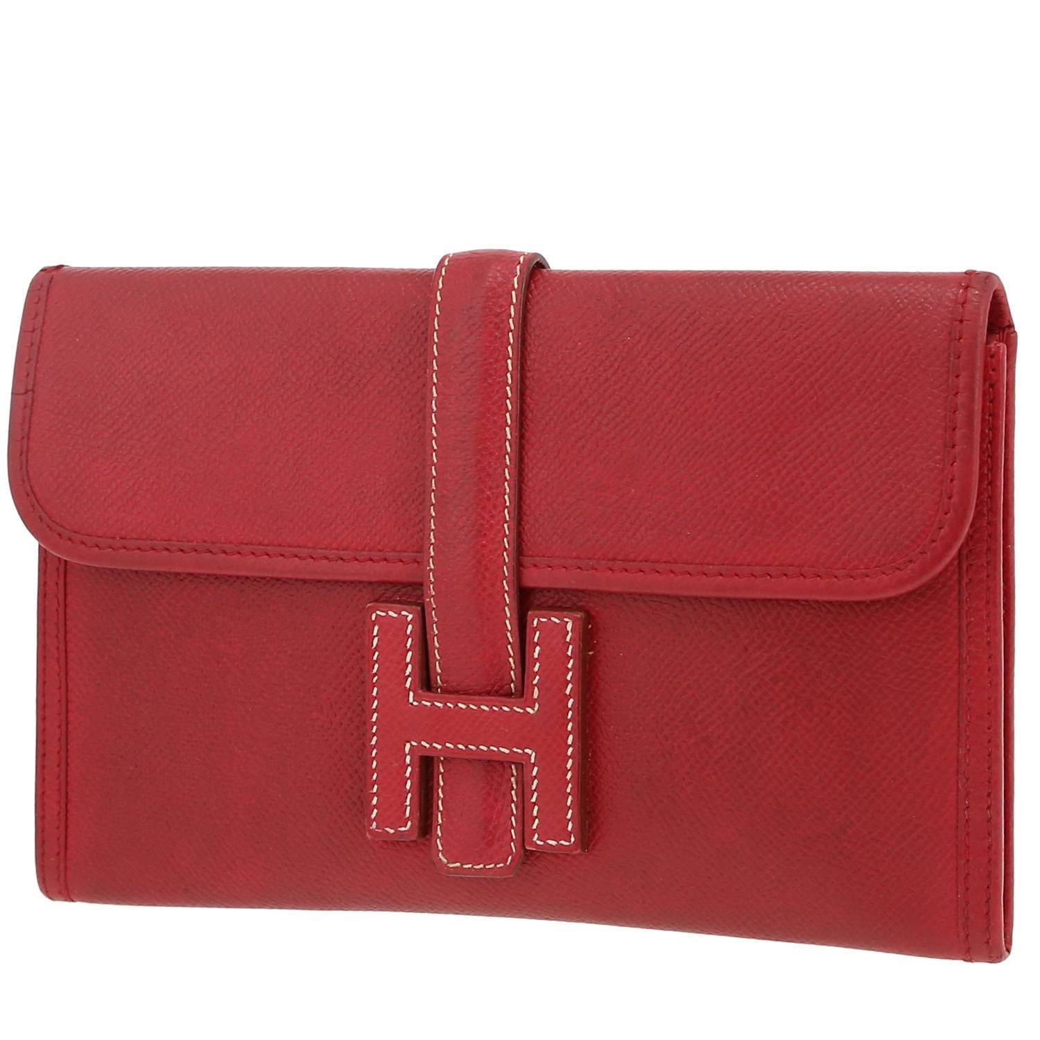 Hermès Jige small model pouch in red Courchevel leather