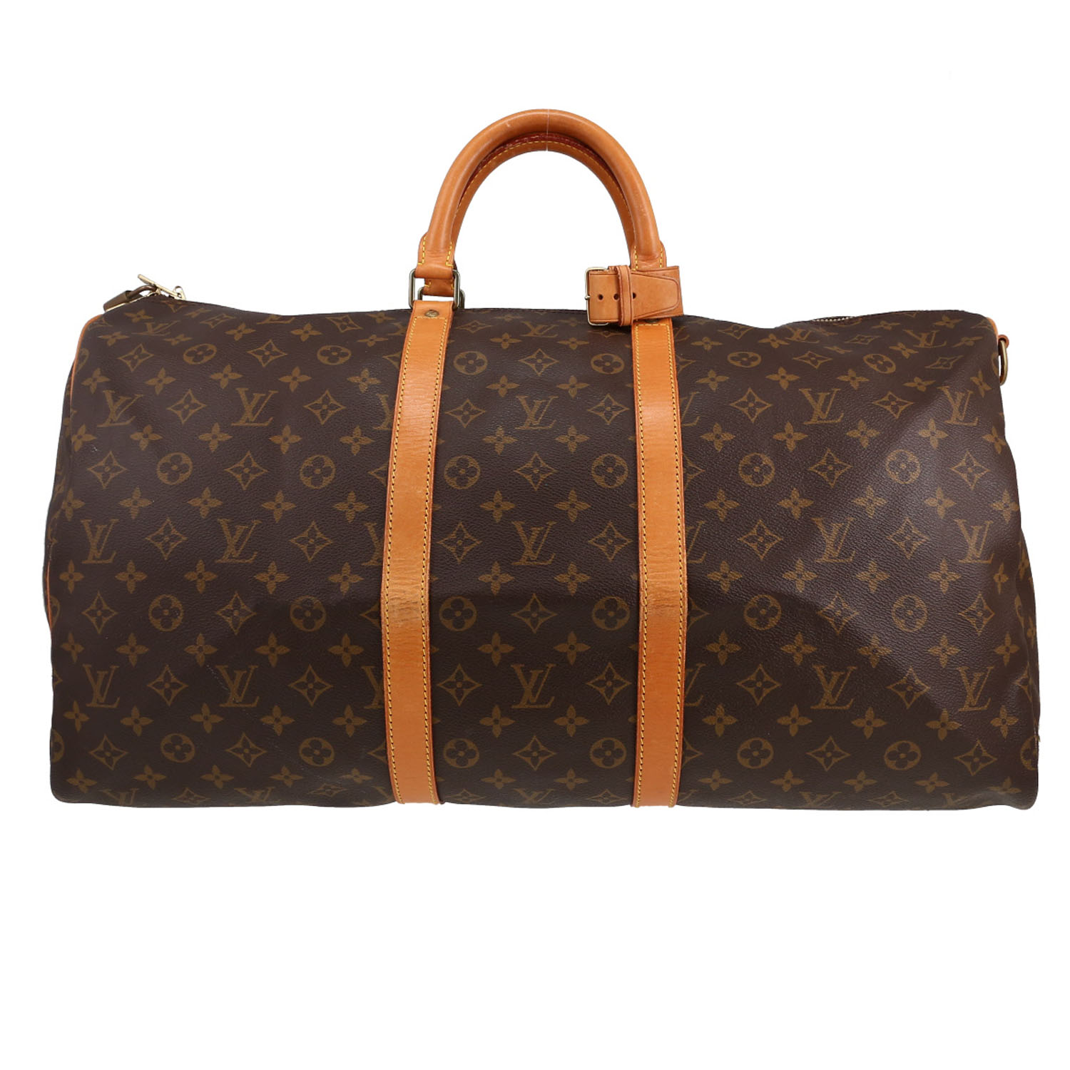 Sac de voyage Louis Vuitton  Keepall 55 en toile monogram marron et cuir naturel - Detail D1