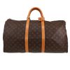 Bolsa de viaje Louis Vuitton  Keepall 55 en lona Monogram marrón y cuero natural - Detail D1 thumbnail