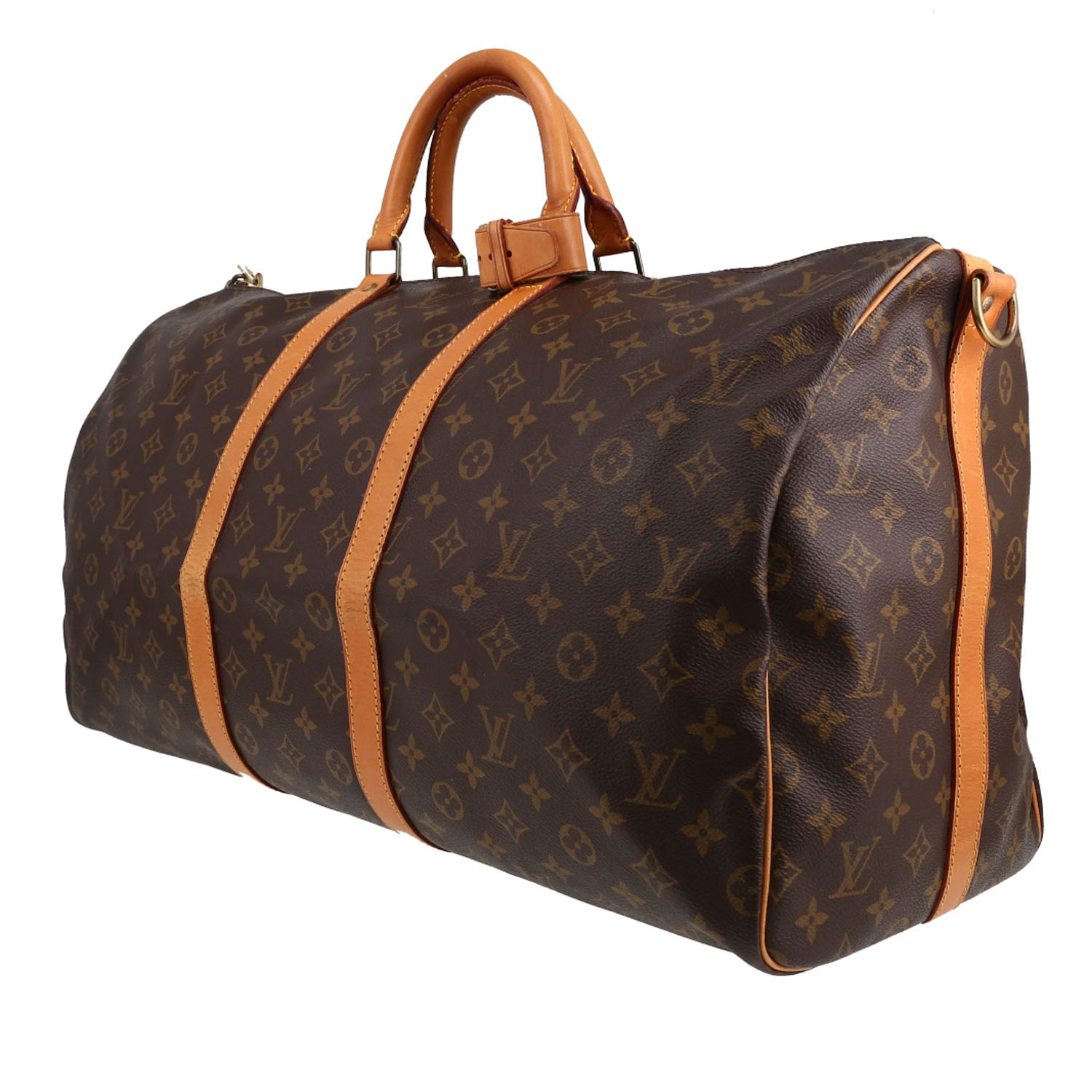 Bolsa de viaje Louis Vuitton  Keepall 55 en lona Monogram marrón y cuero natural - Detail D2