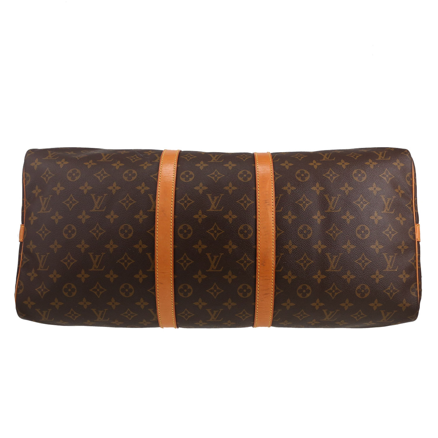 Bolsa de viaje Louis Vuitton  Keepall 55 en lona Monogram marrón y cuero natural - Detail D4