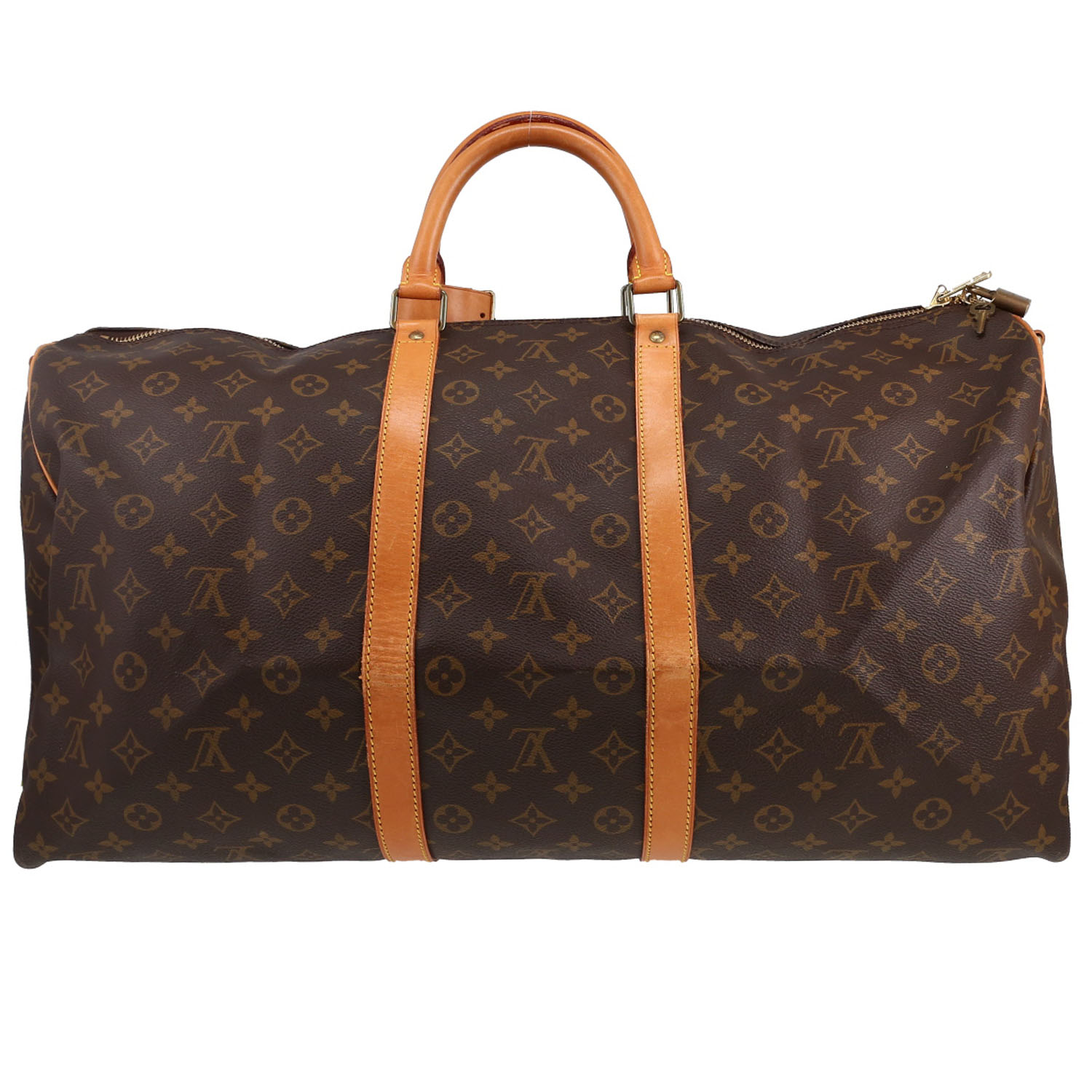 Louis Vuitton  Keepall 55 travel bag  in brown monogram canvas  and natural leather - Detail D5