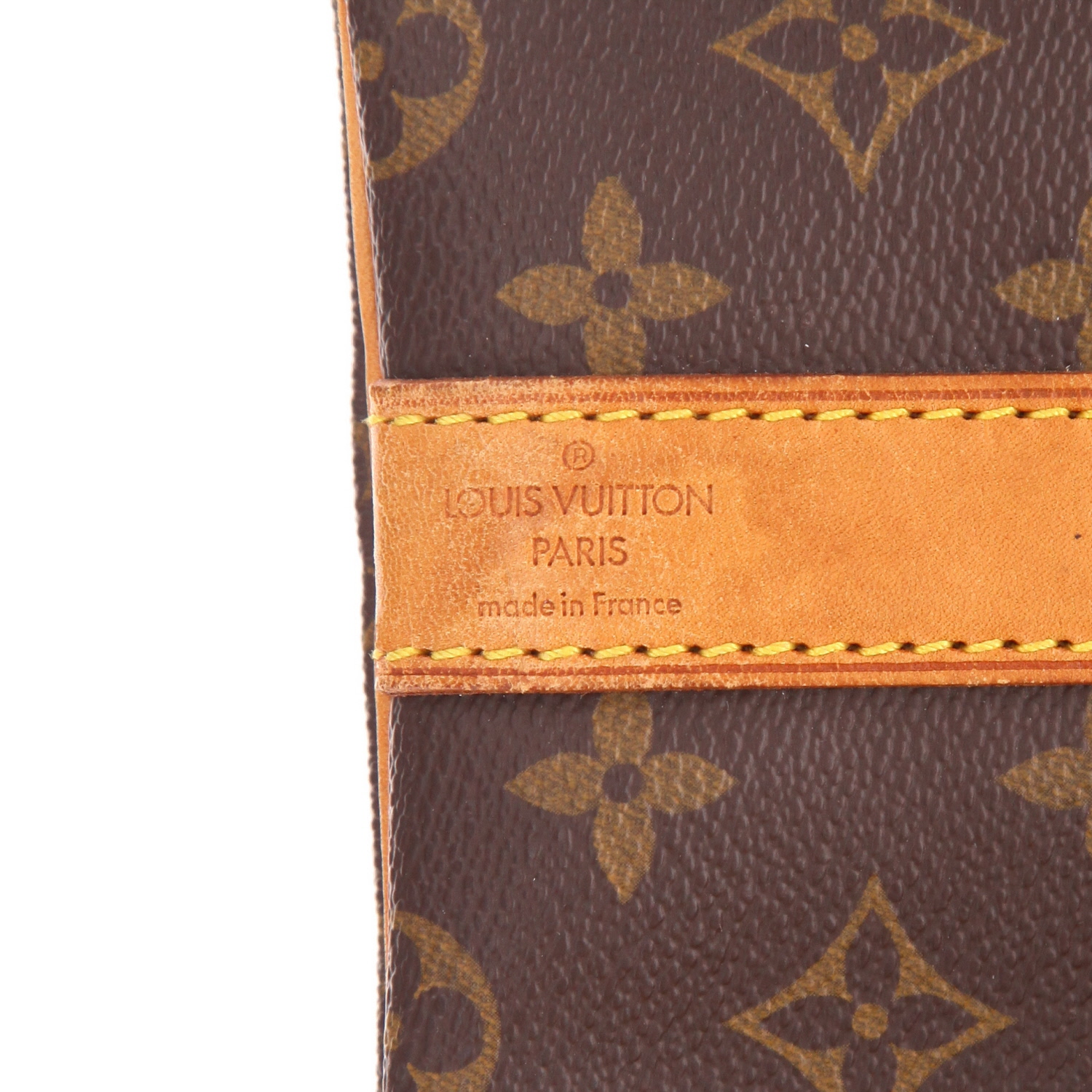Sac de voyage Louis Vuitton  Keepall 55 en toile monogram marron et cuir naturel - Detail D6