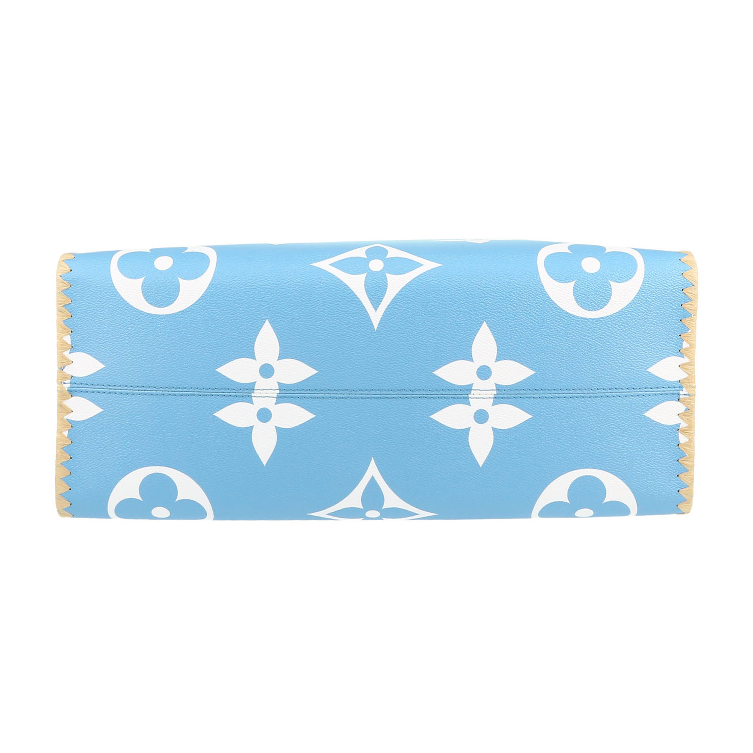 Shopping bag Louis Vuitton   in tela monogram blu bianca e beige e rafia beige - Detail D1