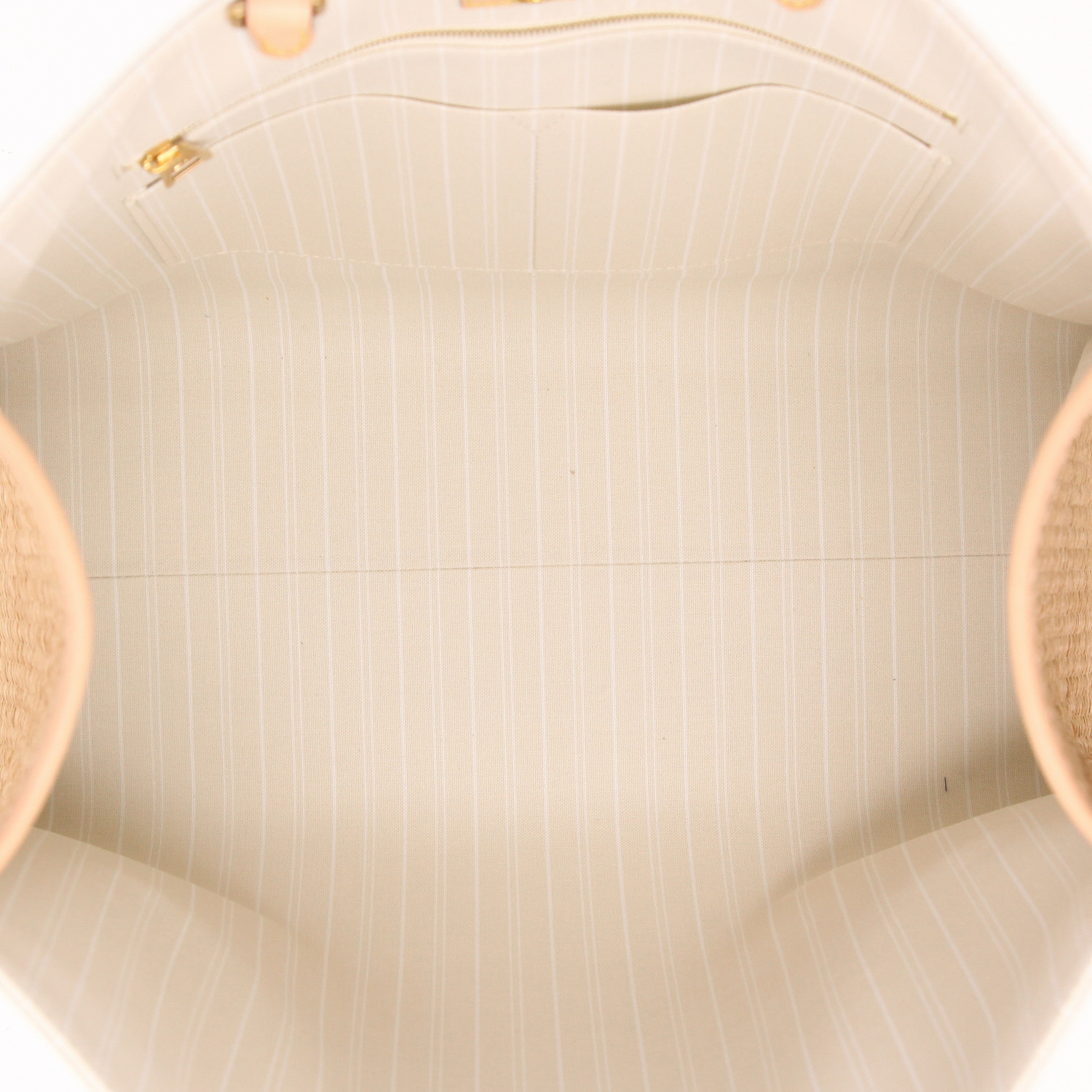 Louis Vuitton   shopping bag  in blue, white and beige monogram canvas  and beige raphia - Detail D3