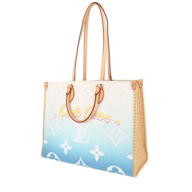 Shopping bag Louis Vuitton   in tela monogram blu bianca e beige e rafia beige