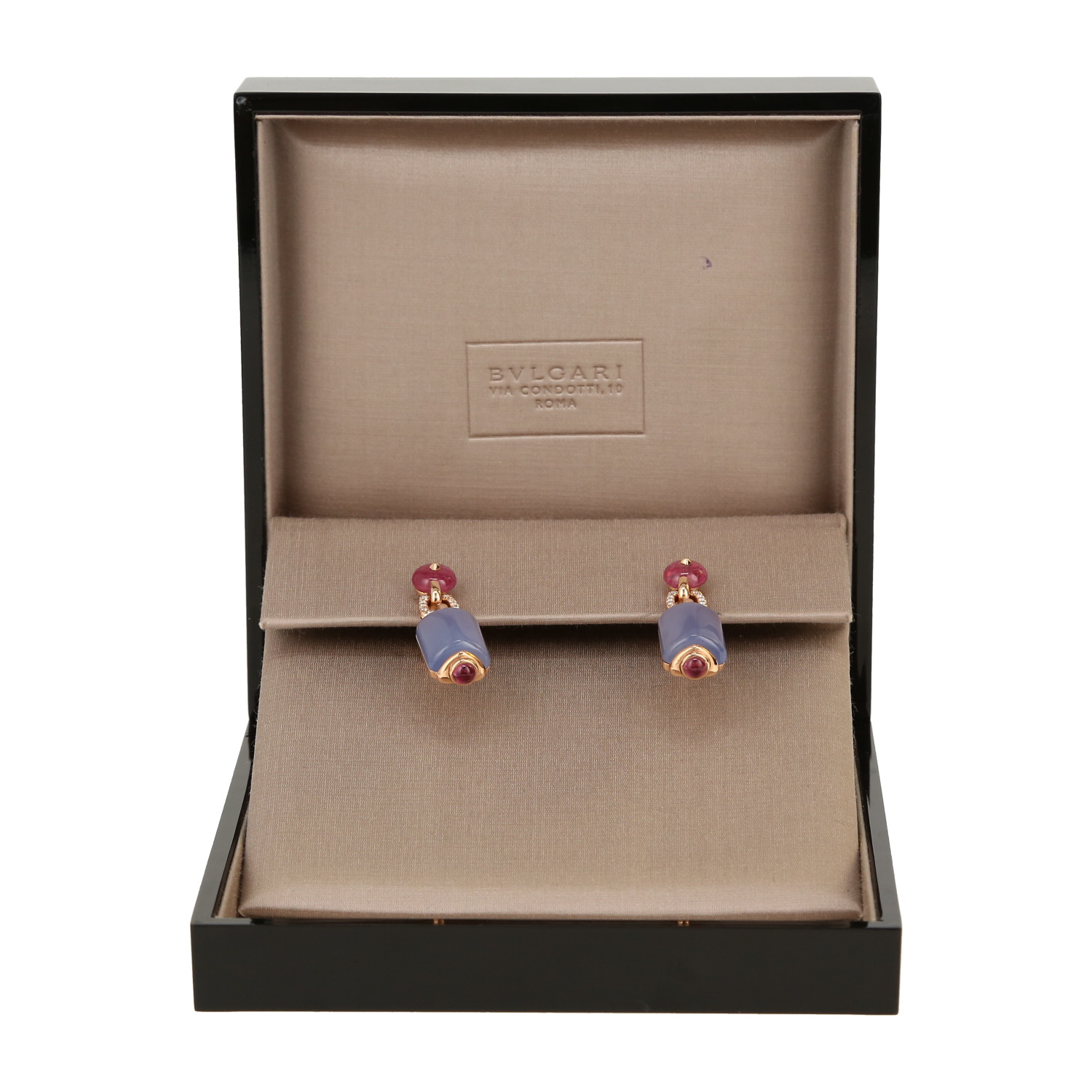 Pendientes Bulgari Musa de oro rosa, calcedonia y turmalinas de diamantes - Detail D2