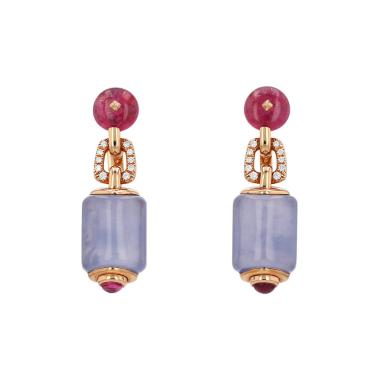 Bulgari Musa earrings in pink gold, chalcedony and tourmalineand in diamonds