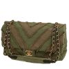 Borsa Chanel  Timeless Jumbo in tela verde kaki e marrone - 00pp thumbnail