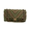 Chanel  Timeless Jumbo handbag  in khaki and brown canvas - 360 thumbnail