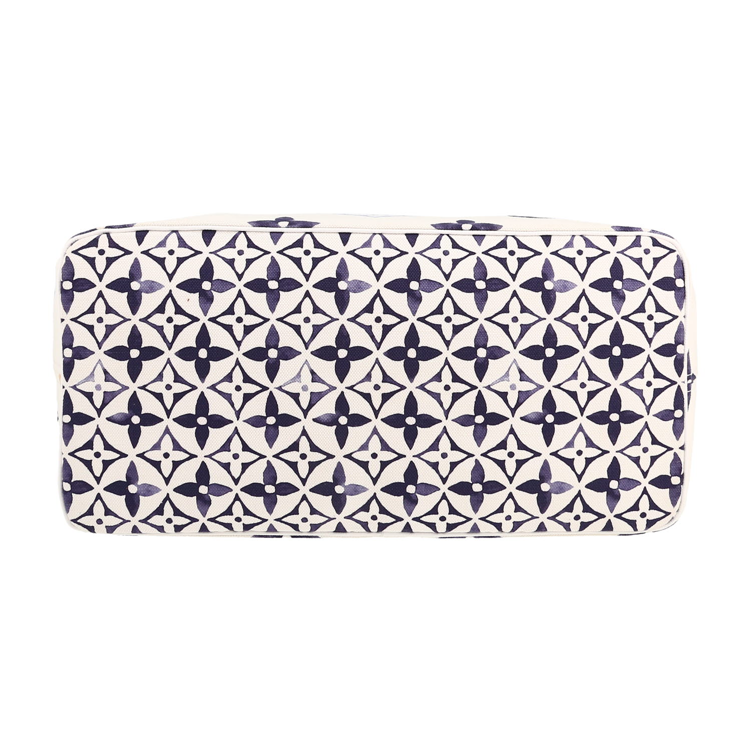 Sac cabas Louis Vuitton  Neverfull Editions Limitées en toile monogram bleue et blanche et cuir bleu - Detail D1