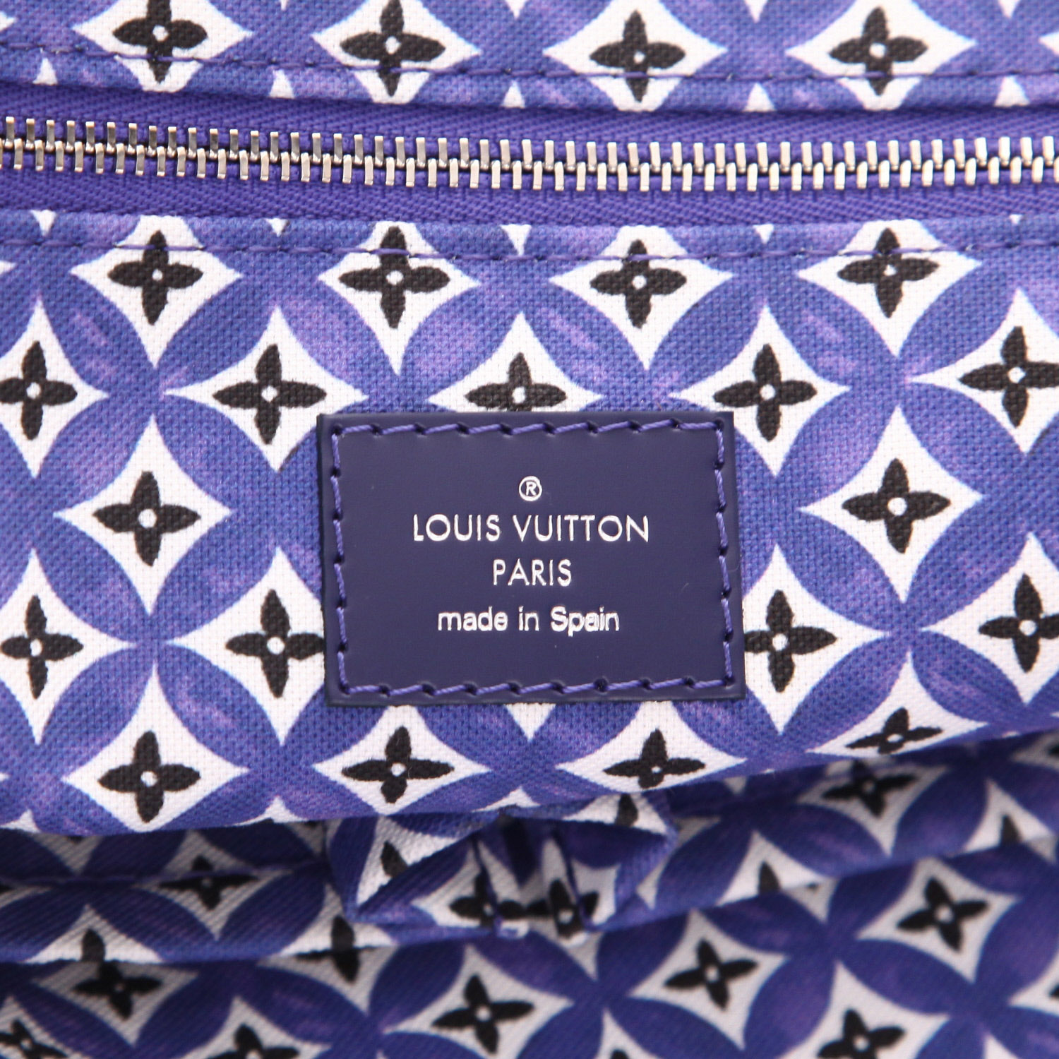 Shopping bag Louis Vuitton  Neverfull Editions Limitées in tela monogram blu e bianca e pelle blu - Detail D2