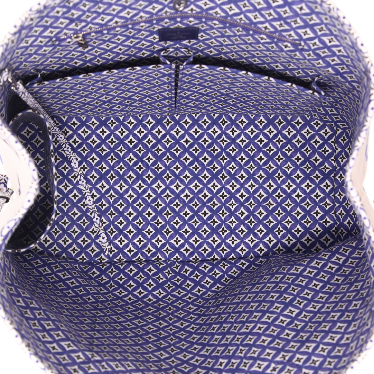 Sac cabas Louis Vuitton  Neverfull Editions Limitées en toile monogram bleue et blanche et cuir bleu - Detail D3