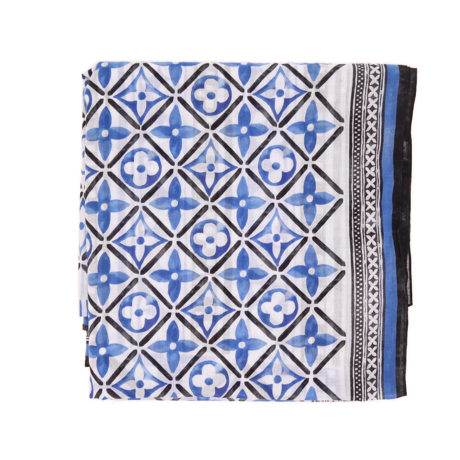 Sac cabas Louis Vuitton  Neverfull Editions Limitées en toile monogram bleue et blanche et cuir bleu - Detail D5