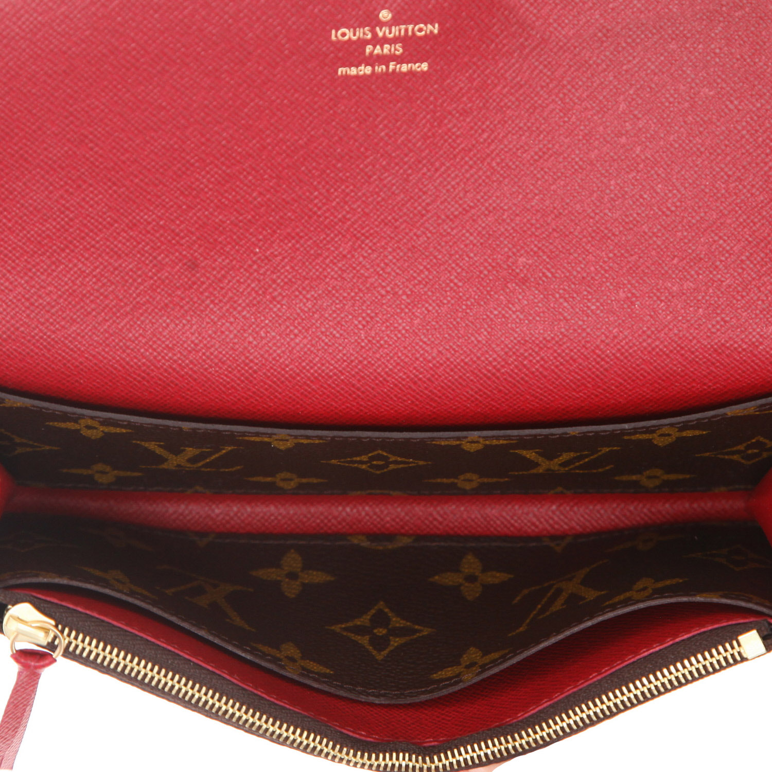 Portefeuille Louis Vuitton  Emilie en toile monogram marron et cuir rouge - Detail D3