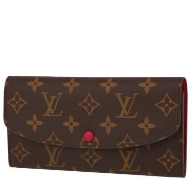 Portefeuille Louis Vuitton  Emilie en toile monogram marron et cuir rouge