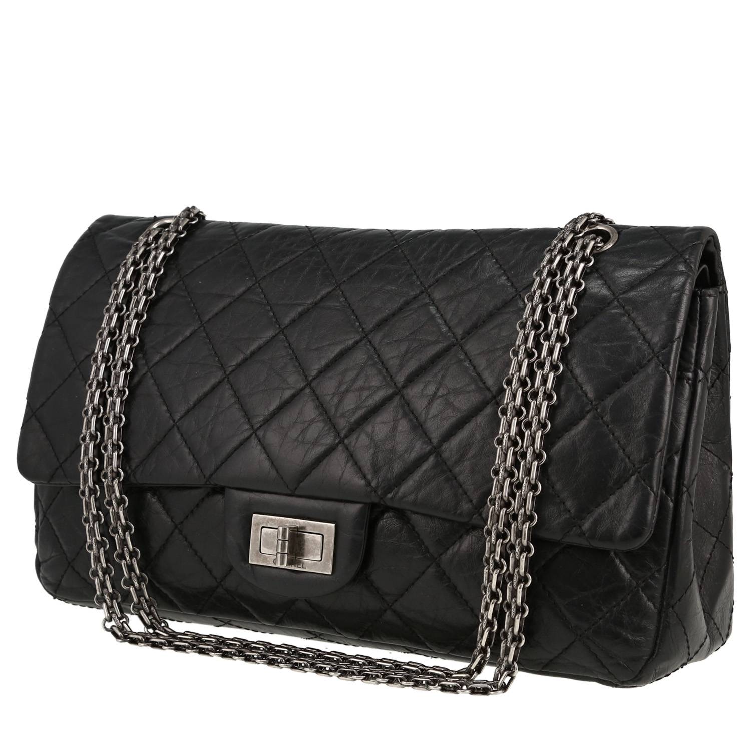 Chanel 2.55 handbag in black burnished leather