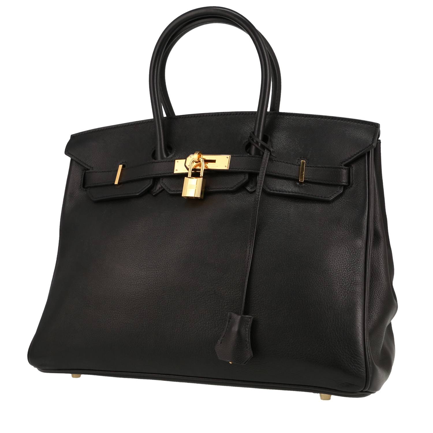 Birkin 35 cm Handbag In Black Evergrain Leather