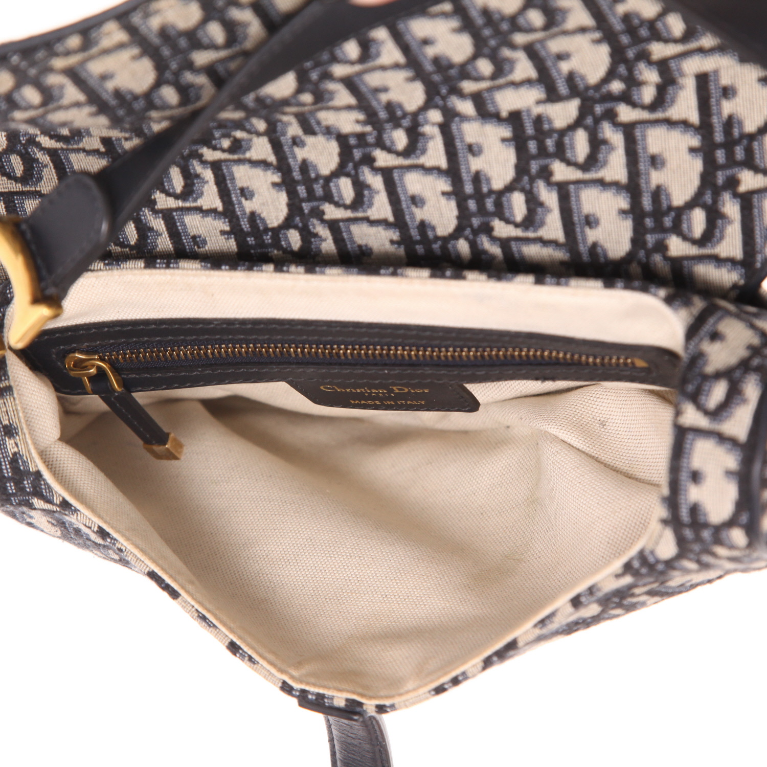 Dior  Saddle handbag  in navy blue monogram canvas Oblique  and navy blue leather - Detail D3