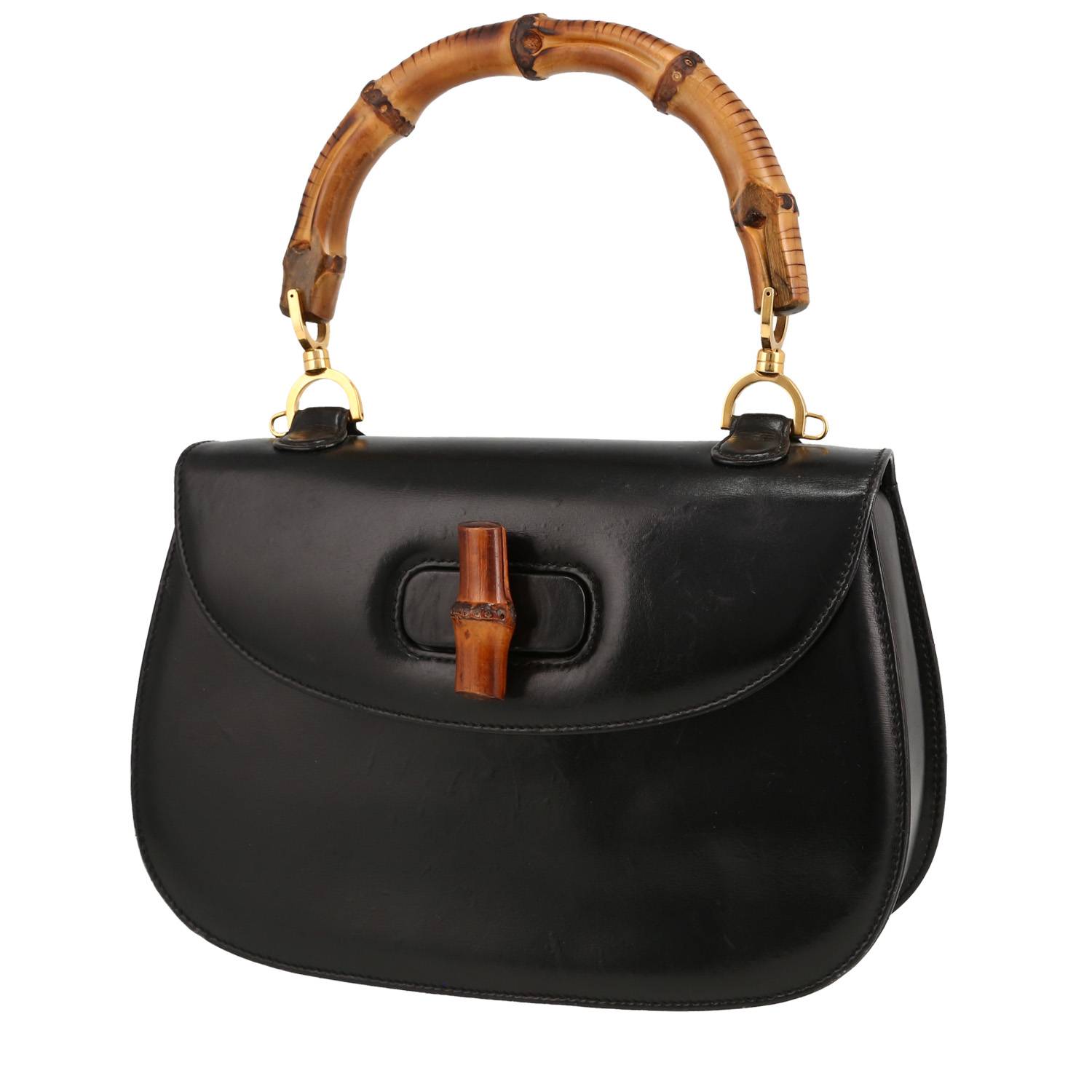 Bamboo Handbag In Black Leather And Bamboo