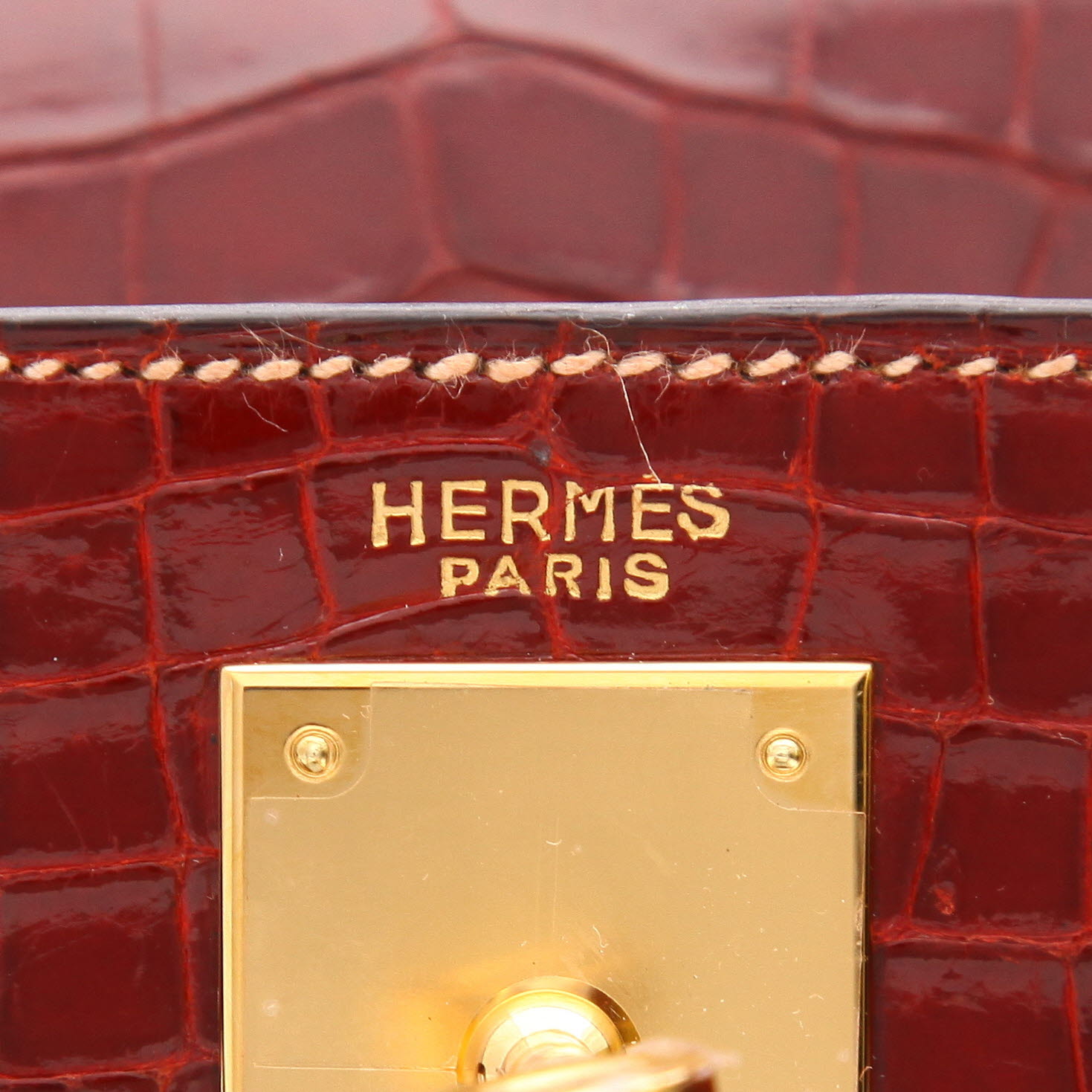 Sac à main Hermès  Kelly 28 cm en crocodile porosus rouge Braise - Detail D2