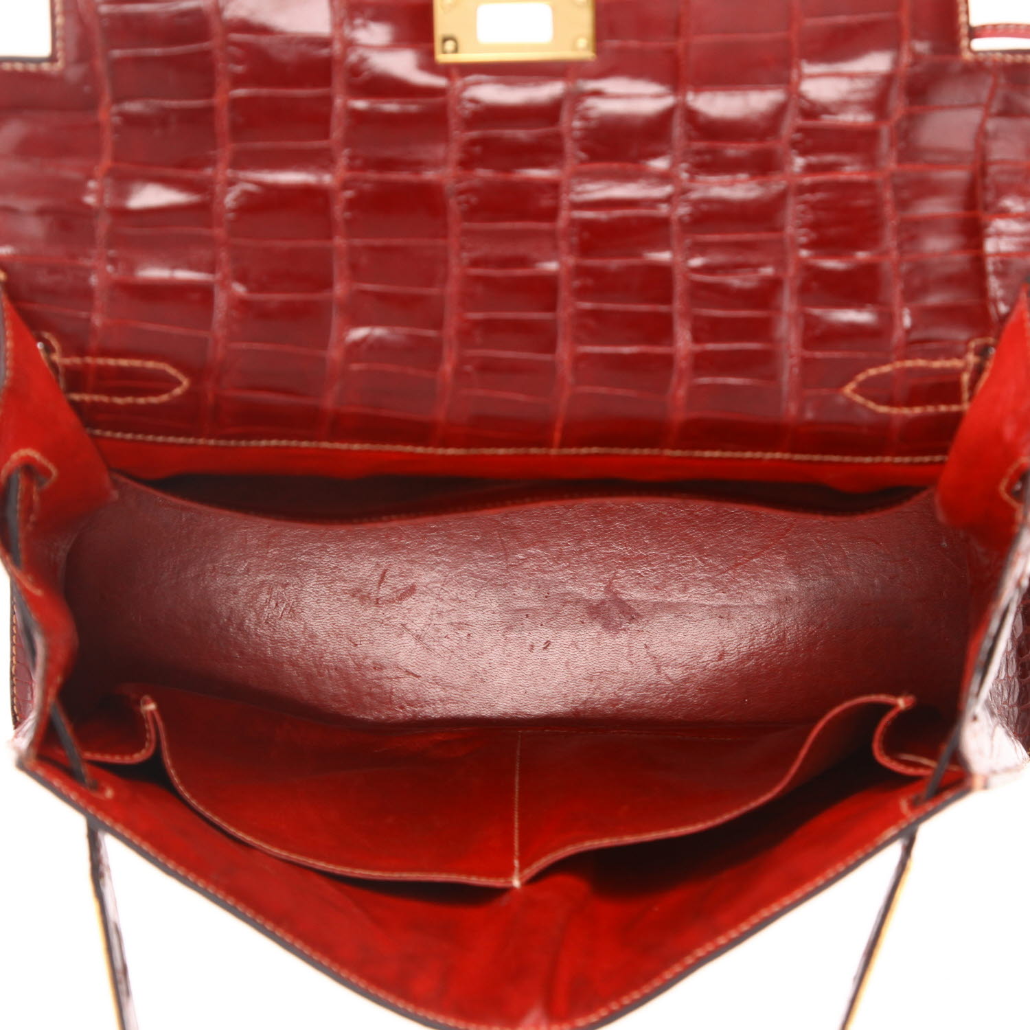 Hermès  Kelly 28 cm handbag  in red Braise porosus crocodile - Detail D3
