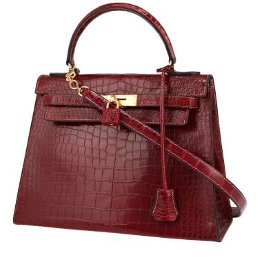 Borsa Hermès  Kelly 28 cm in coccodrillo marino rosso Braise