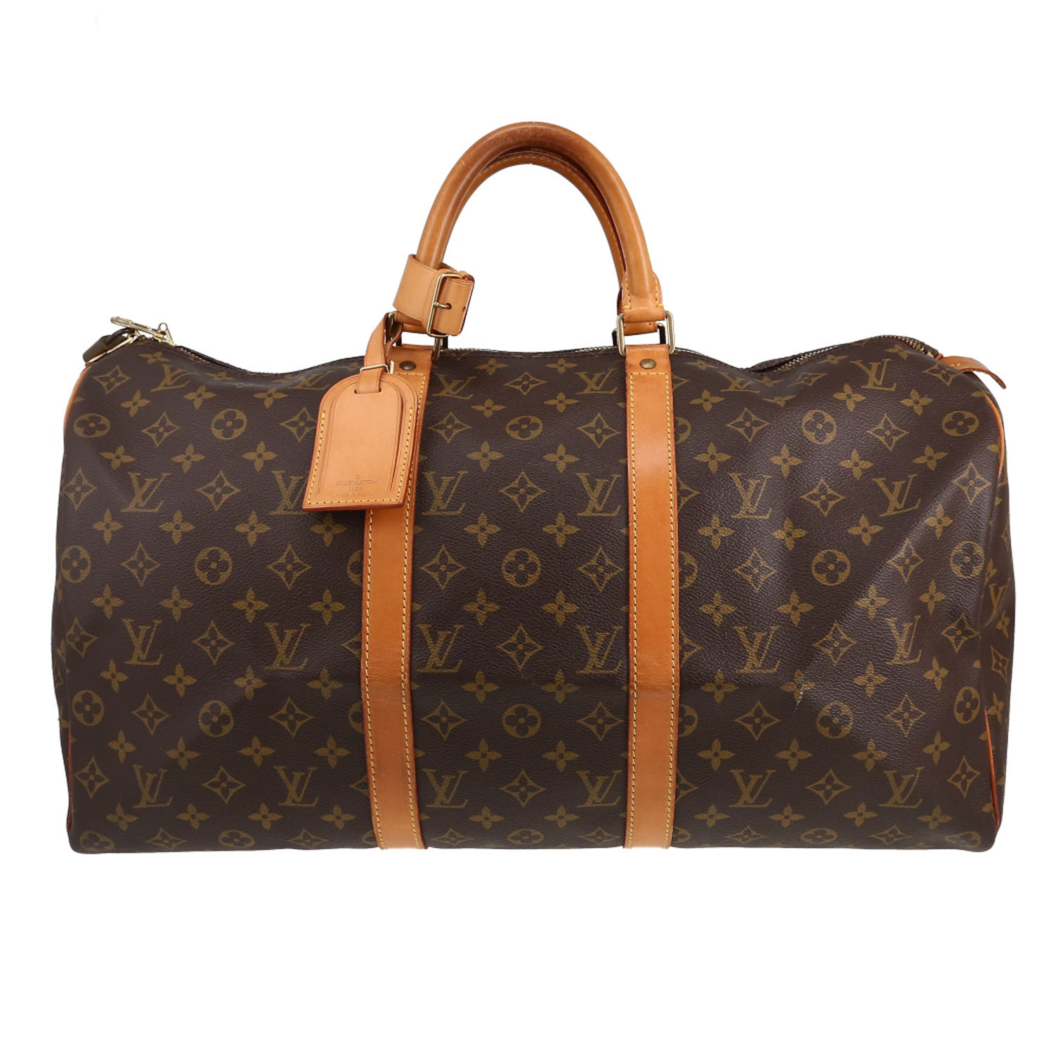 Louis Vuitton  Keepall 50 travel bag  in brown monogram canvas  and natural leather - Detail D1