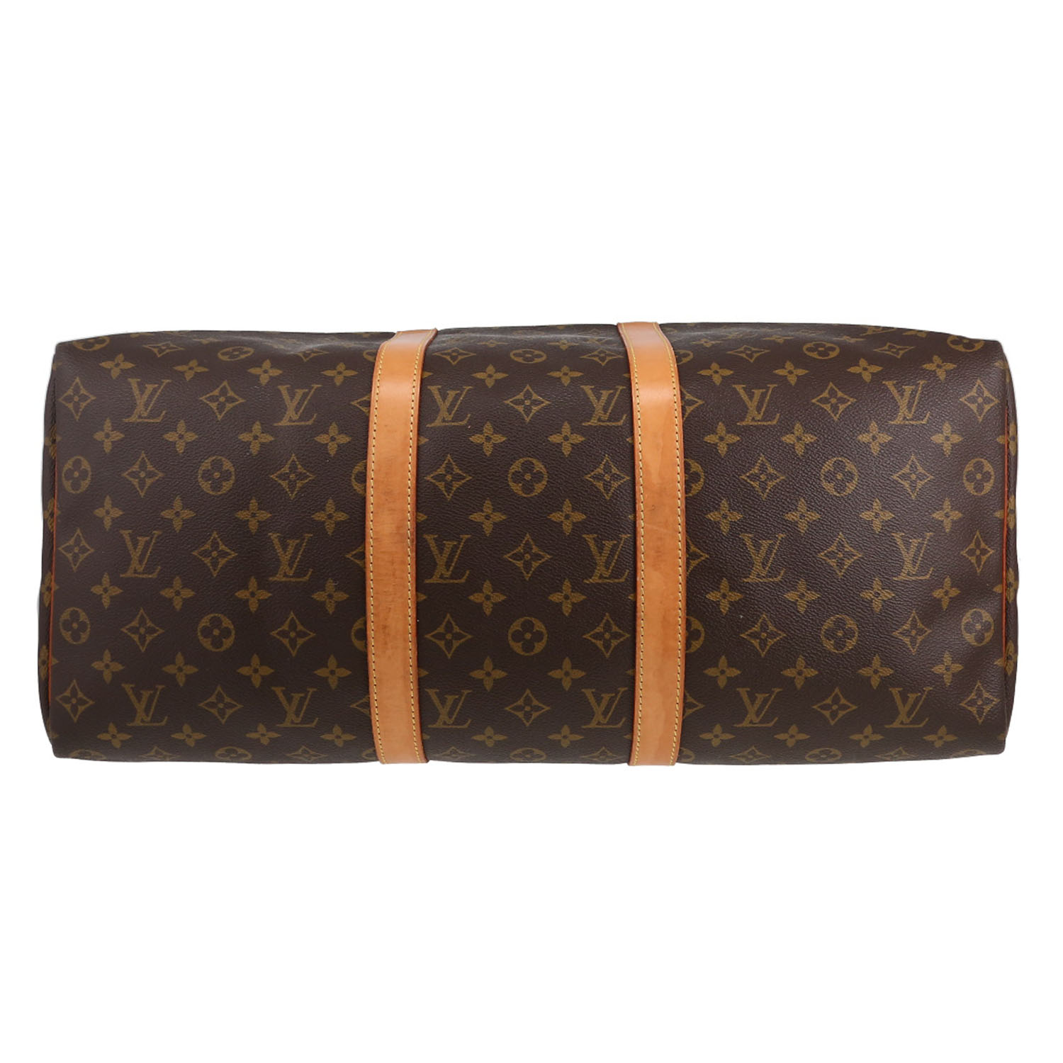 Borsa da viaggio Louis Vuitton  Keepall 50 in tela monogram marrone e pelle naturale - Detail D4