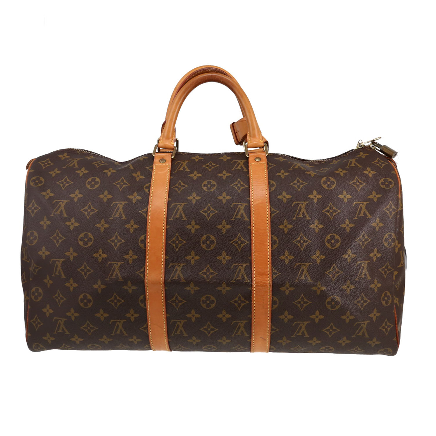 Louis Vuitton  Keepall 50 travel bag  in brown monogram canvas  and natural leather - Detail D5