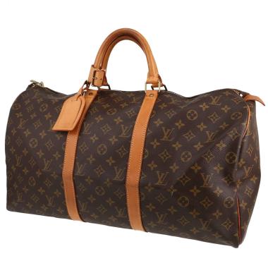 Bolsa de viaje Louis Vuitton  Keepall 50 en lona Monogram marrón y cuero natural