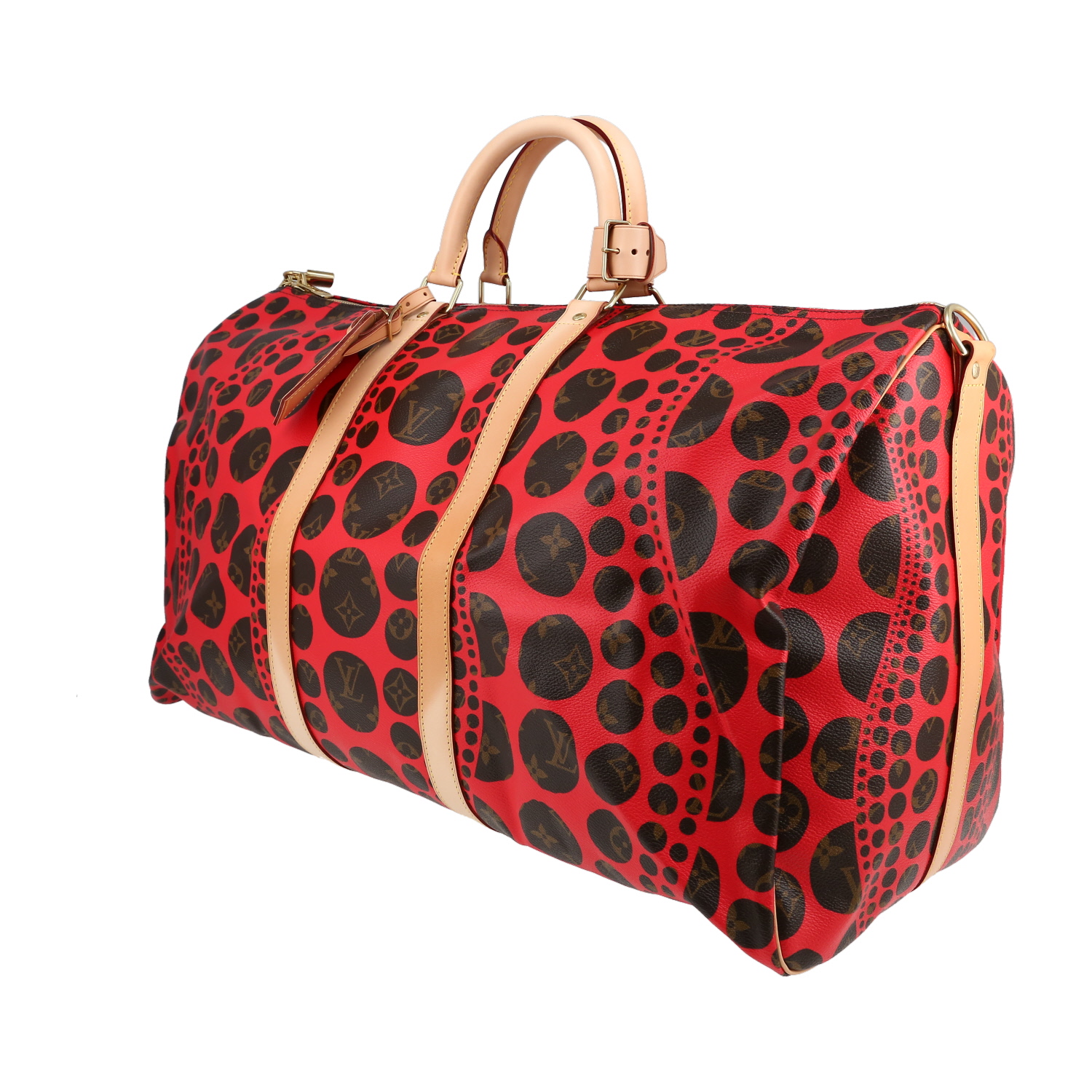 Louis Vuitton Keepall Editions Limitées travel bag in brown and red monogram canvas and natural leather - Detail D2