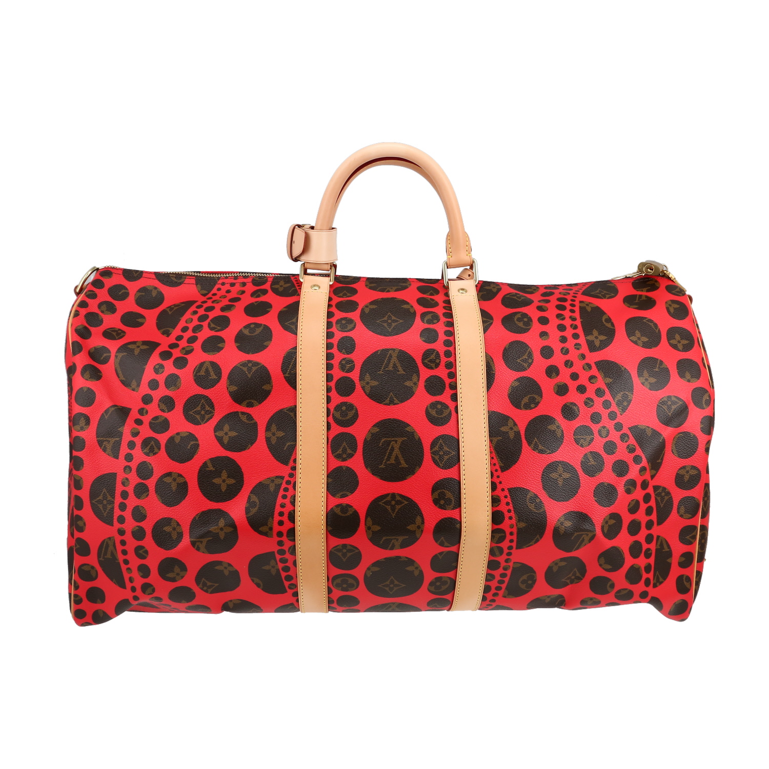 Sac de voyage Louis Vuitton  Keepall Editions Limitées en toile monogram marron et rouge et cuir naturel - Detail D5