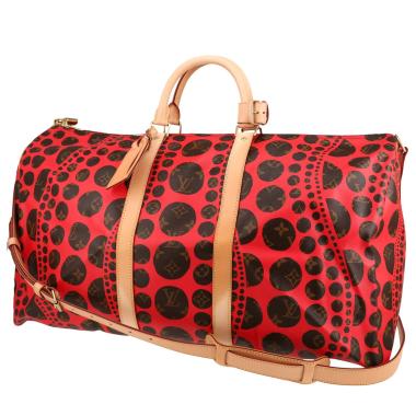 Sac de voyage Louis Vuitton  Keepall Editions Limitées en toile monogram marron et rouge et cuir naturel