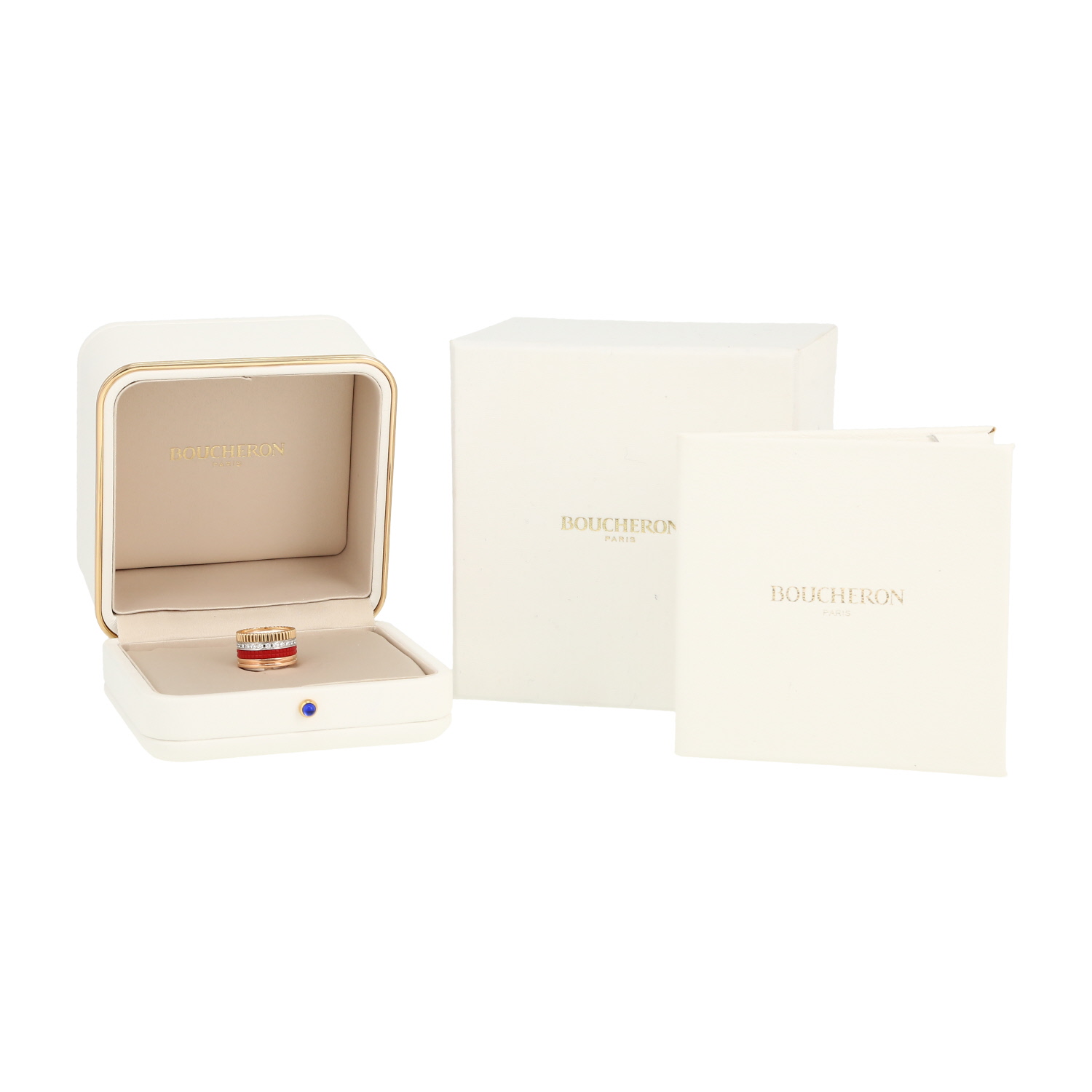 Anello Boucheron Quatre Red Edition modello grande in 3 ori, ceramica rosso e diamanti - Detail D2