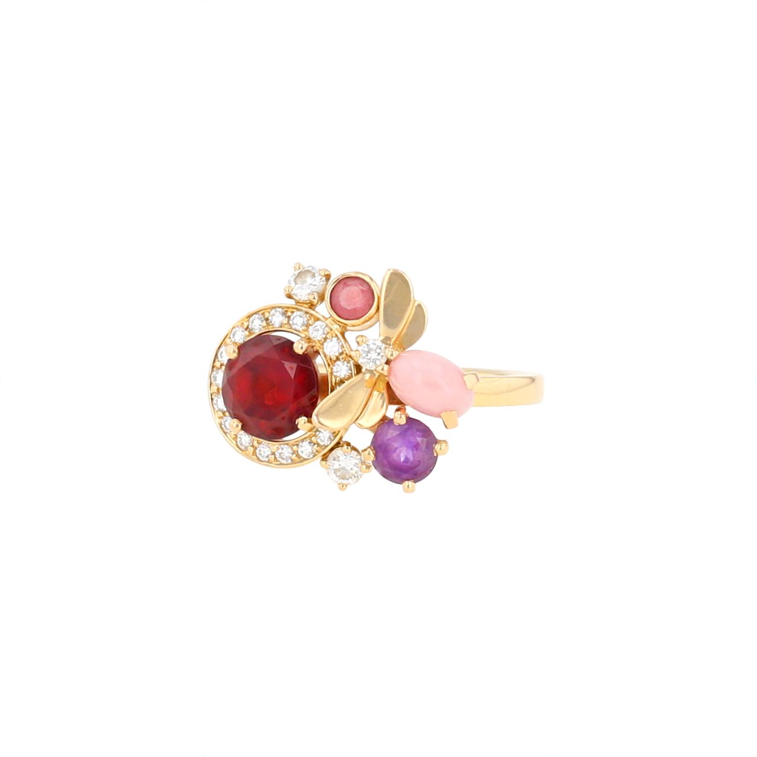 Sortija Chaumet Attrape Moi Si Tu M'Aimes de oro rosa, diamantes y piedras de colores, de amatista y en turmalina rosa - 00pp
