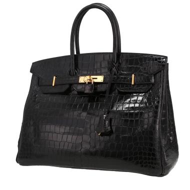 Bolso de mano Hermès  Birkin 35 cm en cocodrilo porosus negro