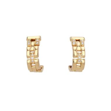 Paire de créoles Cartier Maillon Panthère en or jaune 18k et diamants (0.10 cts au total -Couleur estimée G- Pureté estimée VS)
