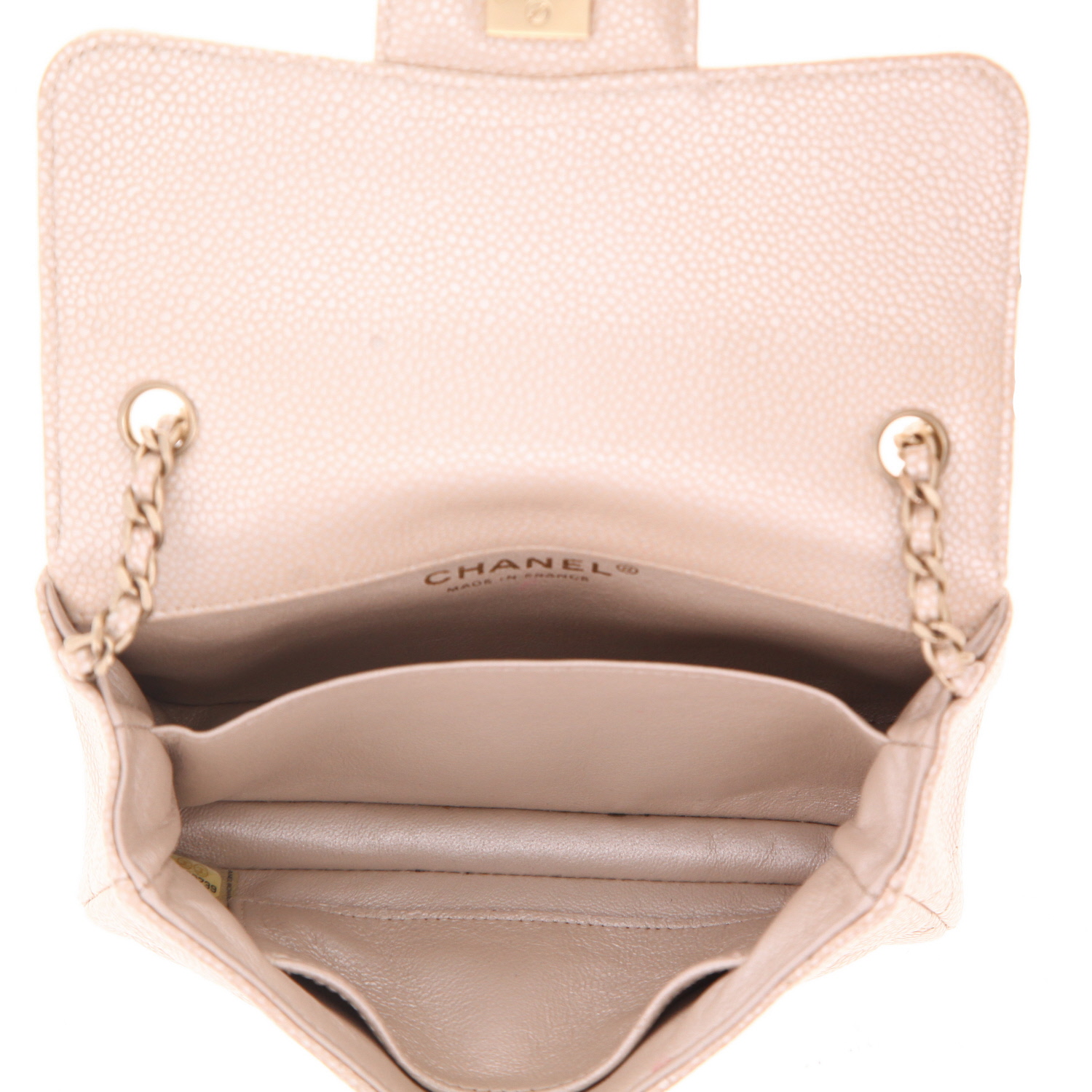 Chanel  Timeless Mini shoulder bag  in beige quilted grained leather - Detail D3