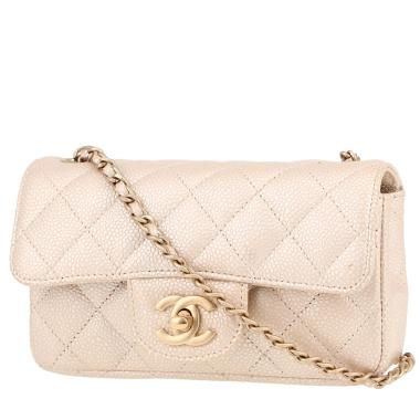 Borsa a tracolla Chanel  Timeless Mini in pelle martellata e trapuntata beige
