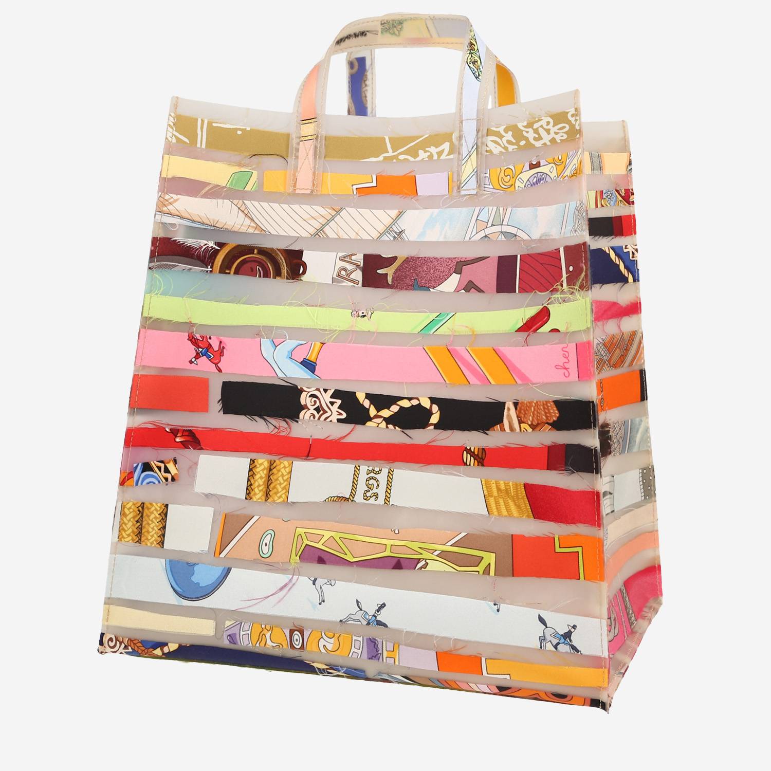 Sac à main Hermès   en matière synthétique blanc-cassé et soie multicolore