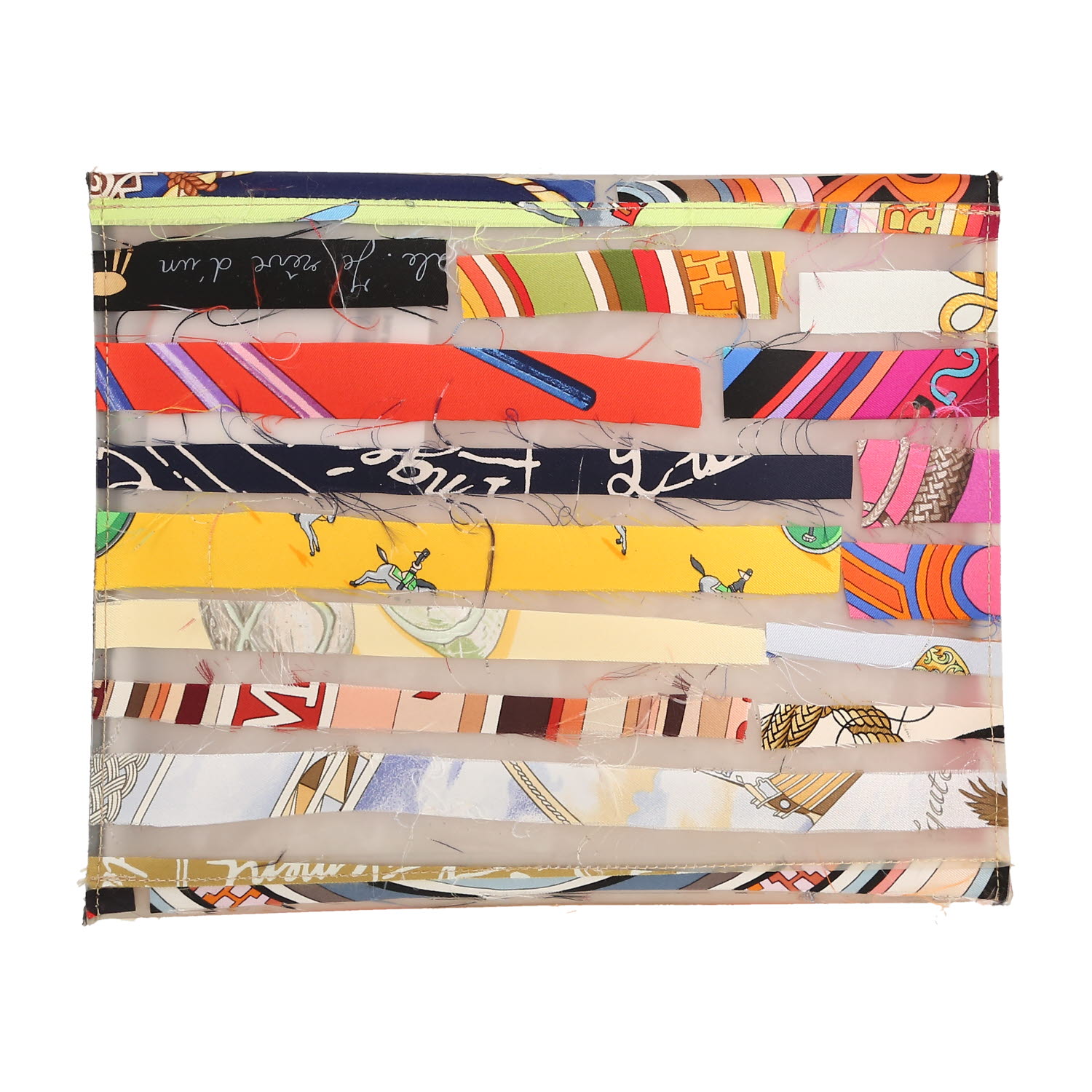 Bolso de mano Hermès   en material sintético blanquecino y seda multicolor - Detail D1